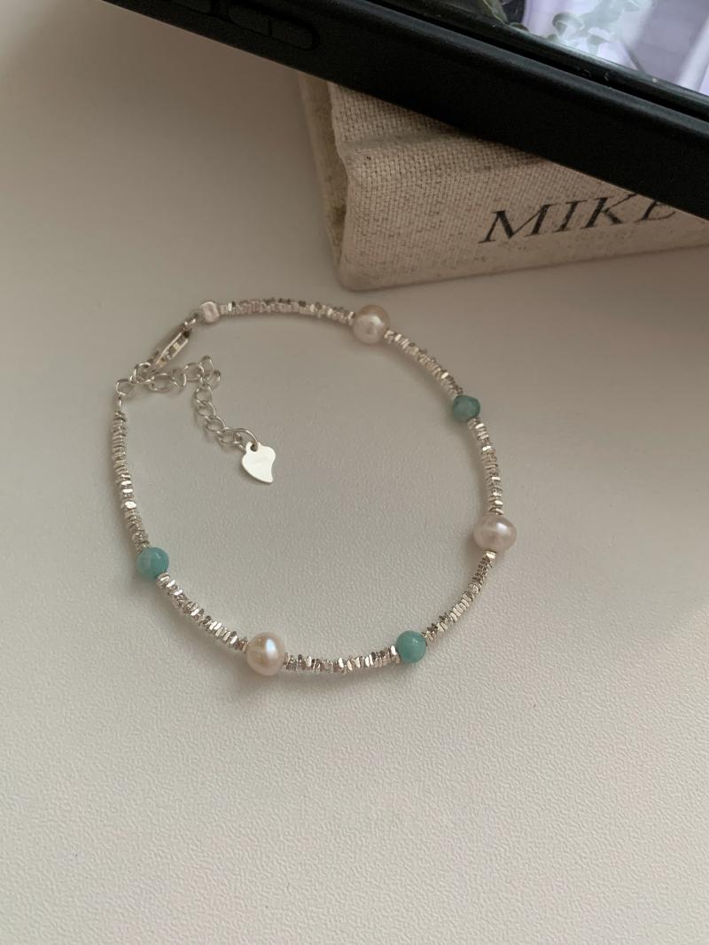 Anklets | Womens Sabrina Amazonite & Pearl Beaded Silver Anklet Anklets Anklets