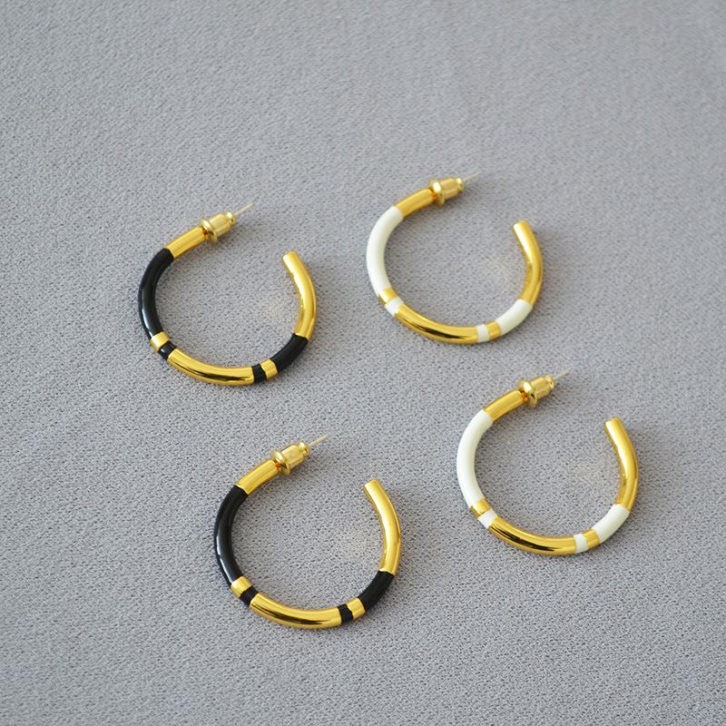 Earrings | Womens Blossom Black & Gold Tone Enamel Hoop Earrings Earrings Earrings