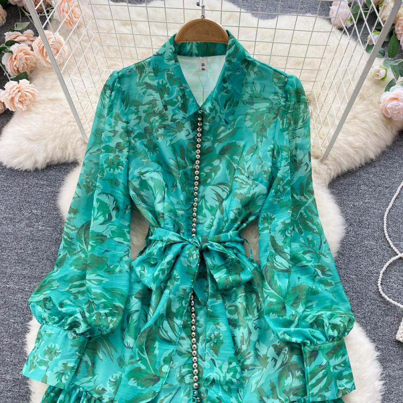 Floral Dresses | Womens Green Floral Tie Waist Midi Shirt Dress Clothing Floral Dresses