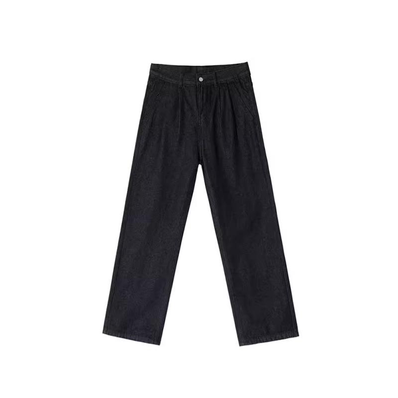 Jeans | Womens Black Pleated Wide Leg Denim Jeans Clothing Jeans