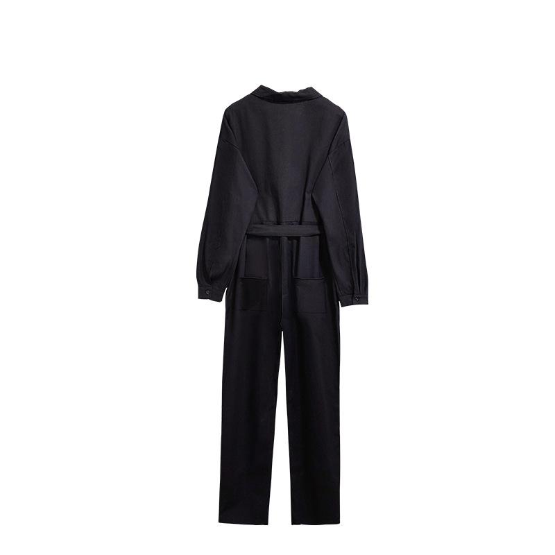 Jumpsuits | Womens Black Collar V-Neck Long Sleeve Jumpsuit Clothing Jumpsuits