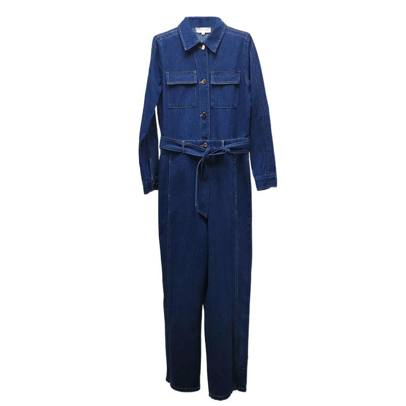 Jumpsuits | Womens Blue Button Up Long Sleeve Denim Boilersuit Clothing Jumpsuits