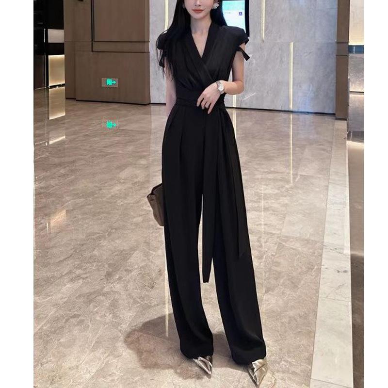 Jumpsuits | Womens Dark Green Tie Waist Wrap Jumpsuit Clothing Jumpsuits