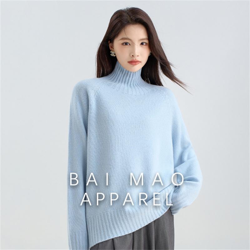 Long Sleeve Tops | Womens Blue Funnel Neck Knitted Jumper Clothing Jumpers