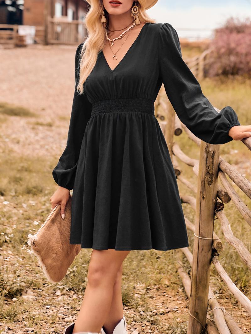 Mini Dresses | Womens Black Textured V-Neck Mini Dress Clothing Mini Dresses