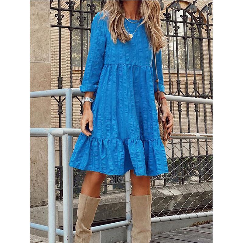 Mini Dresses | Womens Blue Textured Tiered Mini Dress Clothing Mini Dresses