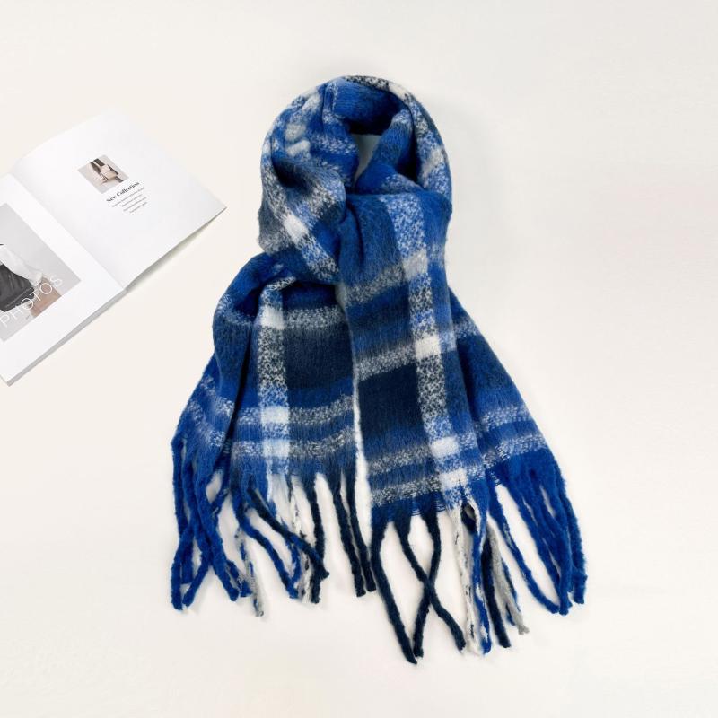 Scarves | Womens Blue & Cream Heavyweight Check Scarf Autumn Accessories Scarves