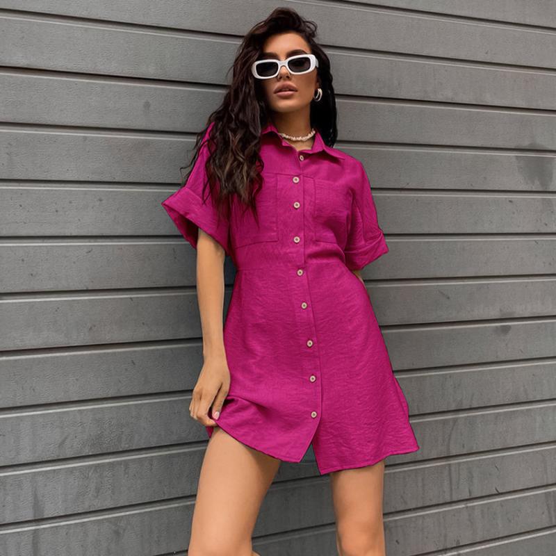 Shirt Dresses | Womens Red Denim Button Up Mini Shirt Dress Clothing Mini Dresses