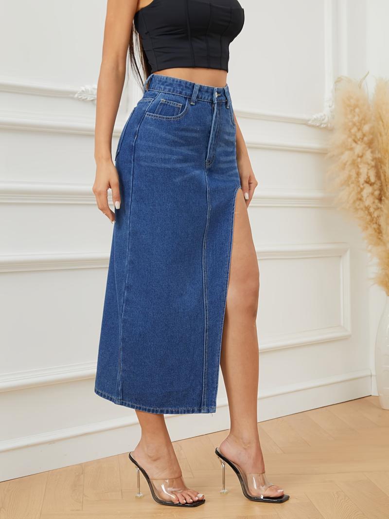 Skirts | Womens Blue Tie Waist Chambray Denim Midi Skirt Clothing Skirts