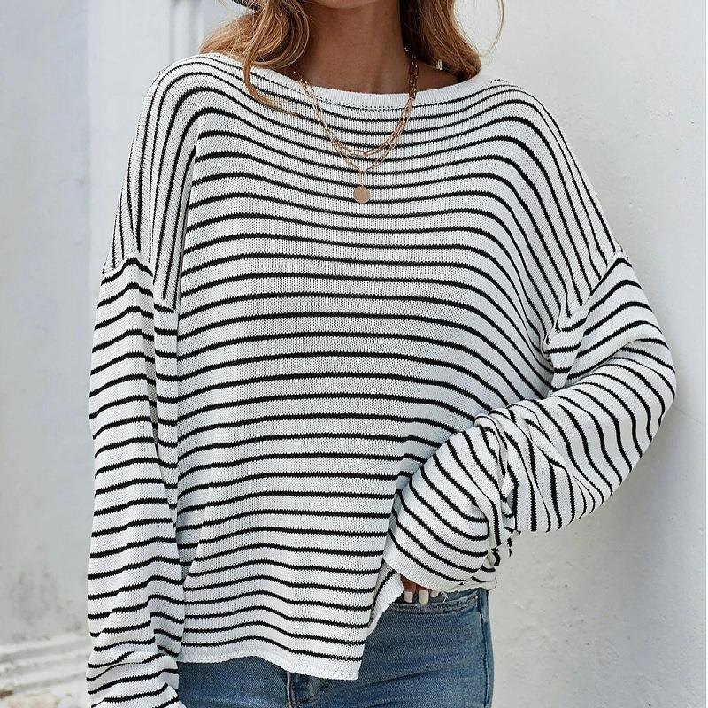 Sweatshirts | Womens Black & White Striped Wide Sleeve Sweatshirt Clothing Long Sleeve Tops