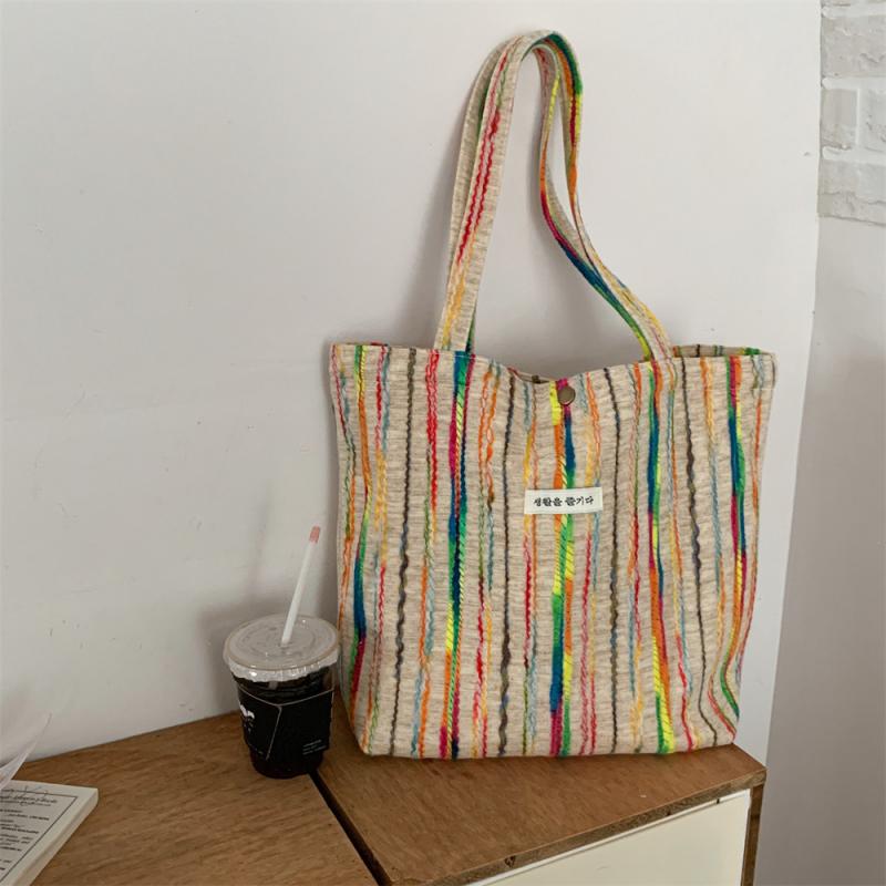 Tote Bags | Womens Neon Stripe Frayed Cotton Beach Bag Bags Tote Bags